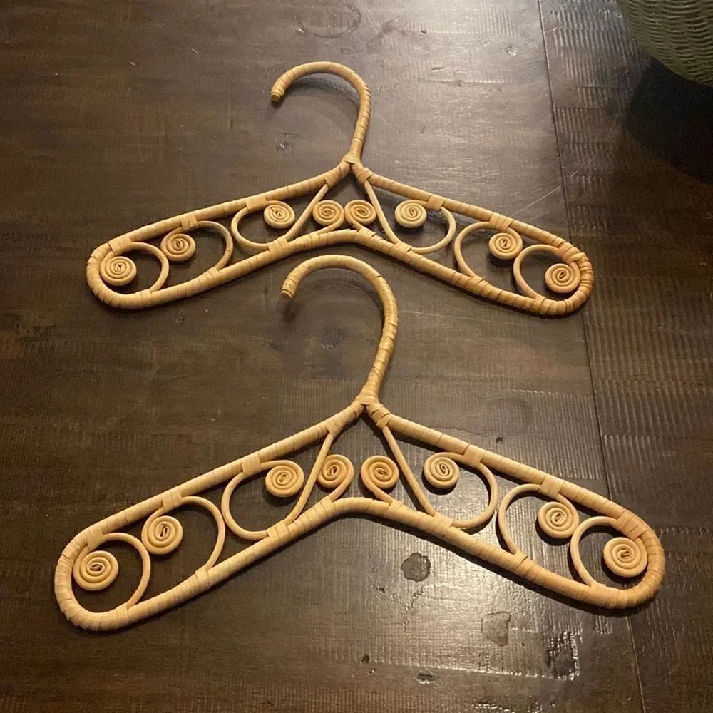 Set of 2 Vintage Rattan Wood Hangers Decorative